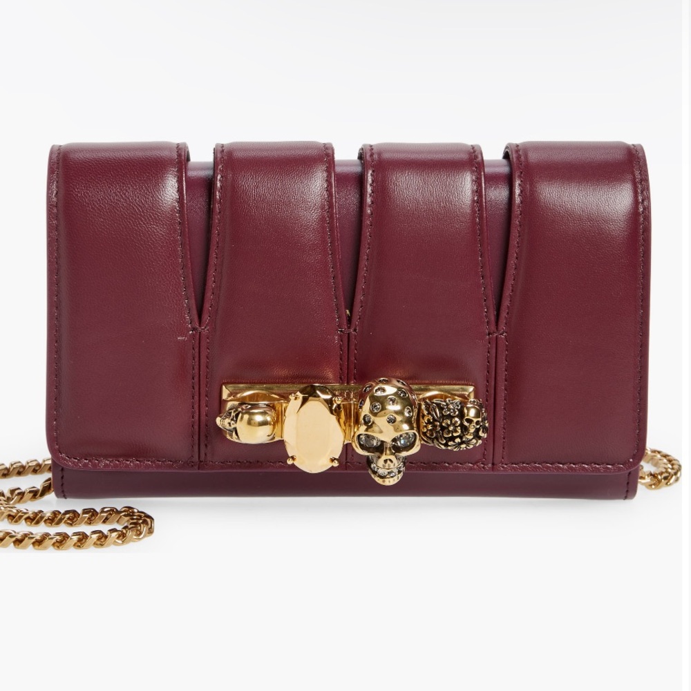 Alexander McQueen Slash Cutout Knuckle Leather Clutch Burgundy